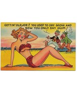 1952 Linen Curt Teich Comic Postcard- C-805 sunbathing lady beach - $9.99