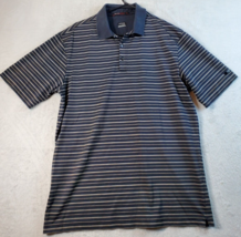 Tiger Woods Polo Shirt Mens Medium Black White Striped Cotton Short Sleeve Slit - £18.42 GBP