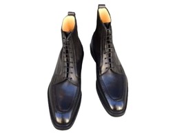 Handmade Men&#39;s Black Lace up ankle dress boots, Men elegant black leathe... - $179.99
