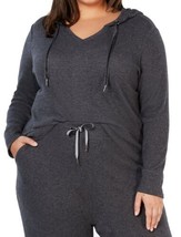 Alfani Womens Plus Size Ribbed Soft Knit Hoodie Size 1X Color Dark Grey - £23.95 GBP