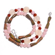 Natural Unakite Rose Quartz Aventurine Gemstone Smooth Beads Necklace 17&quot; UB5487 - £8.67 GBP