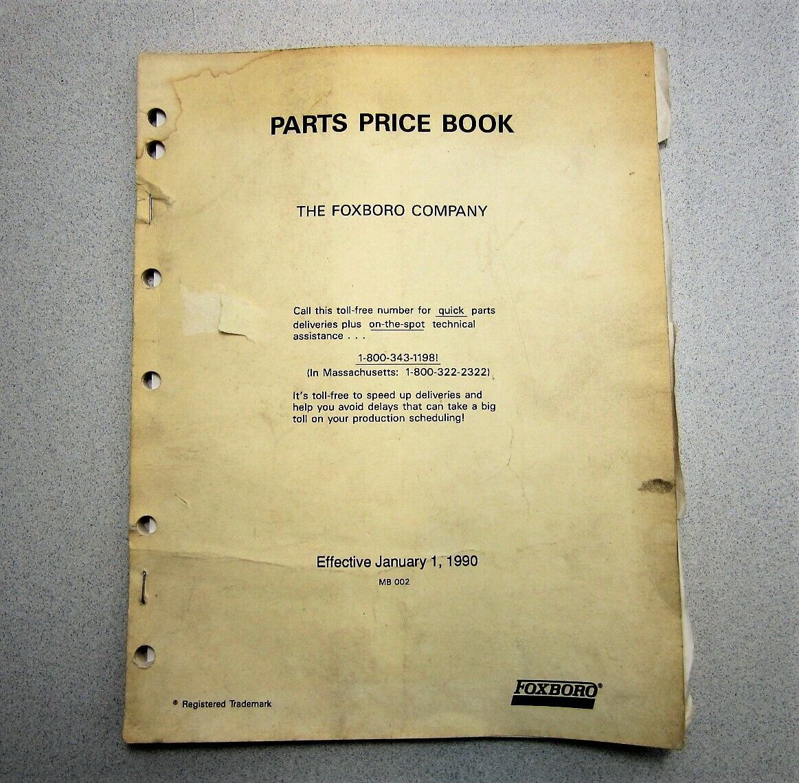 Foxboro Parts Price Book Jan 1, 1990 Vintage - $11.33
