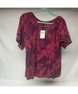 Lucky Brand Women’s Red Floral Boho Hippie Tassels Short Sleeve Blouse S... - $353.58 MXN