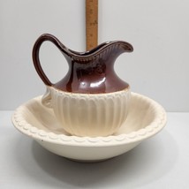 McCoy USA vintage pitcher and water basin 7514 brown and cream - £28.15 GBP