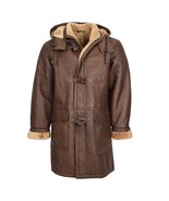 Men&#39;s Sheepskin Vintage Horn Styled Toggles Strong Zip  Duffle Coat Brow... - $591.78