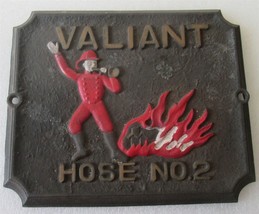 FIRE HOUSE: Valiant Hose No.2- Firefighter Cast Iron Square Mark P- PLAQ... - £54.11 GBP