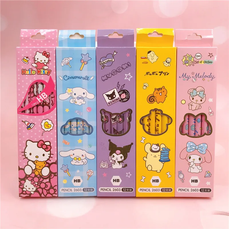 12Pcs Sanrio Pencil Cute Hello Kitty Kuromi Cinnamoroll My Melody Student - £6.96 GBP+