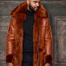 Men’s Manzini Brown Crocodile Print Hooded Vegan Leather &amp; Faux Fur Jacket NWT - £315.27 GBP