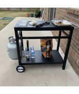 Black Stainless Steel Dining Cart with Double Shelves &amp; Movable Grill St... - $3,520.89 MXN