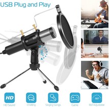 Usb Condenser Microphone W/ Tripod Stand For Game Chat Audio Recording Computer - £31.26 GBP