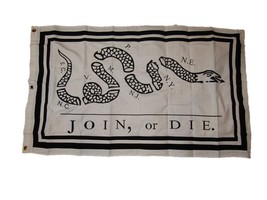 AES 3x5 Embroidered Sewn Join Or Die Benjamin Franklin White Cotton Flag... - $68.88