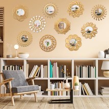 10 Pcs Boho Gold Mirrors for Wall Decor 10 Inches Decorative Wall Mirrors Vintag - £57.53 GBP