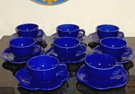 MARYSE BOXER SET OF 8 COBALT BLUE CUPS AND SAUCERS MADE IN ENGLAND - £117.56 GBP