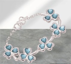 Irish Teal Heart-Shaped Clover Silvertone Bracelet, 7+.25" Ext Women St. Patrick - £8.76 GBP