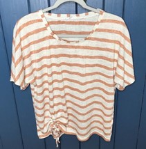 Jane + Delancey Brown Cream Striped Boxy Shirt Small Neutral Cottage Gob... - $11.88