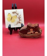 Vintage Plexiglas Pressed Butterfly &amp; Flowers w/ Handcrafted Wood Cat Pu... - $32.99
