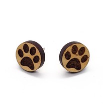 Paw Print Dog Earrings - Cat Paw - Wood - £11.03 GBP