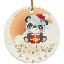 Cute Baby Panda On Moon Ornament Flower Christmas Gift Decor For Animal Lover - £11.82 GBP