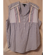 Women&#39;s Lane Bryant Plus Size 22 Blue White Stripe Sleeveless Shirt Nice... - $279.92 MXN