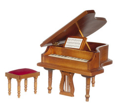 Dollhouse Miniature - Walnut Grand Piano &amp; Bench Stool  - 1:12 Scale - £28.43 GBP