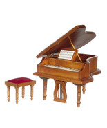 Dollhouse Miniature - Walnut Grand Piano &amp; Bench Stool  - 1:12 Scale - £28.31 GBP