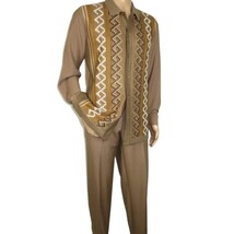 Men Silversilk 2pc Fancy walking leisure suit Italian woven knits 14010 Taupe image 7