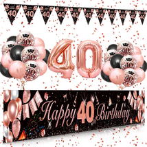 40Th Birthday Decoration Banner for Women 22 Pieces Rose Gold Glitter Ha... - $17.58