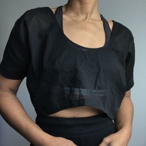 Womens Black Crop Shirt 10 Button Down Bra Strap Semi Sheer Coastal Reso... - £13.94 GBP