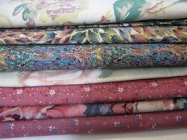 Print Cotton Floral Print Calico Fabric Lot 7 Pcs 2.5 Yds Quilt Craft Pink Blue - £7.55 GBP