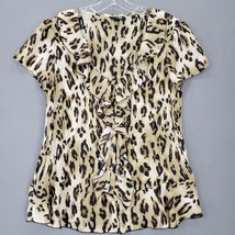 East 5th Women Shirt Size L Tan Preppy Animal Petite Ruffle Short Sleeve... - £9.95 GBP