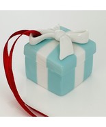 Tiffany Blue Gift Box and Bow Christmas Holiday Ornament Bone China Porcelain - £294.98 GBP