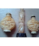 Two carved ivory color snuff bottles and Chinese figure - £418.05 GBP