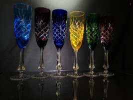 Faberge Odessa Colored Crystal   Champagne Flutes Set of 6 NIB - $1,450.00