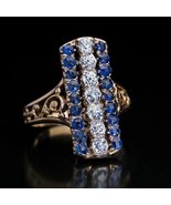 Vintage 2.50Ct Round Cut CZ Blue Sapphire Engagement Ring 14k Yellow Gol... - £80.89 GBP