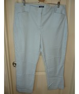 Lands End Woman Size 18 White/Blue Striped Mid Rise Slim Leg Seersucker ... - $27.00 CAD