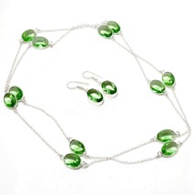 Green Amethyst Oval Shape Handmade Fashion Necklace Set Jewelry 36&quot; SA 6719 - £7.26 GBP