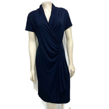 Karen Kane S Navy Blue V-Neck Wrap Jersey Dress Short Sleeve Made in USA - $35.77