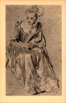 J EAN Antoine Watteau -ART POSTCARD- Seated Lady With A FAN-BKA - £3.10 GBP