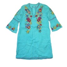 Johnny Was Nandi Flare Sleeve Tunic in Lanai Azure Embroidered Dress S Defect - £50.34 GBP