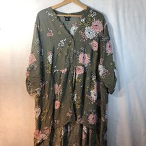 Torrid Size 4 Light Olive Green Floral Hi Low Button Up Baby Doll Shirt - £23.26 GBP