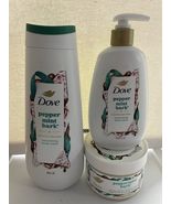 3 Pack Dove PEPPERMINT BARK Hand Soap Body Wash &amp; Body Scrub Set New - $49.03 CAD