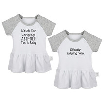 Pack of 2, Watch Your Language I&#39;m A Baby Funny Infant Baby Girls Princess Dress - £18.24 GBP