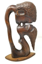 Couple Kissing Statue African Hand Carved Wood Modern Abstract Vintage  - £44.69 GBP