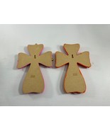 Set of 2 Wood Cross Wall Decor Pink Green Orange 9.5&quot; X 6.5&quot; Religious  - $18.81