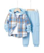 2pcs/Set Toddler Boys Casual Plaid Patchwork Hooded Jacket And Sweatpant... - $36.99