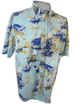 Michael Austin Rugged Men Hawaiian shirt p2p 26.5 XL sail boat lighthouse vtg  - £14.78 GBP