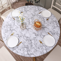 Round Vinyl Fitted Tablecloth with Flannel Backing Elastic Edge Design Table Cov - £18.17 GBP