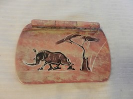 Polished Pink Stone Soap Dish or Change Tray With Rhino &amp; Tree, Hand Made - $30.00