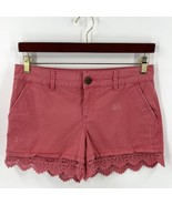 Maruices Khaki Shorts Size 7/8 Red Faded Lightly Distressed Lace Hem Womens - £15.82 GBP