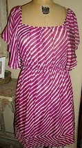 SHOSHANNA purple and white striped 100% Silk Flutter Sleeve Dress 6 CUTE  - £29.19 GBP